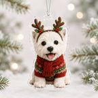 Raindeer West Highland Terrier Christmas Ornament
