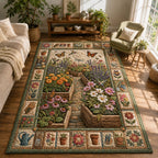 Raised Bed Flower Garden area rug in a living room