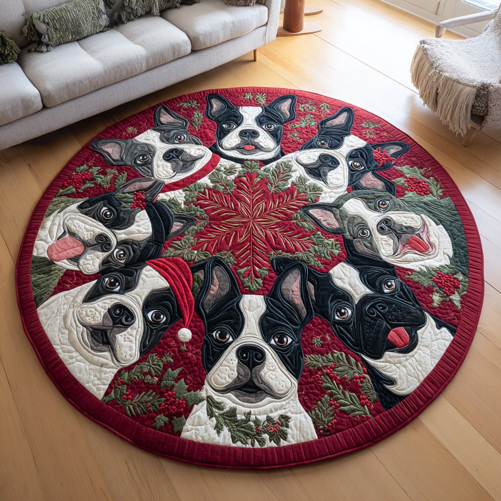 Rally Boston Terrier Round Mat Rug - washable non-slip printed rug