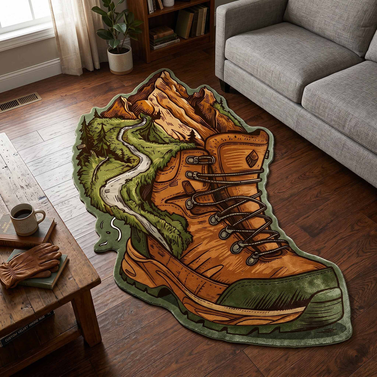 Ranger Boot Custom Shape Area Rug - Nature Design | Die-Cut Non-Slip Rug - washable non-slip printed rug