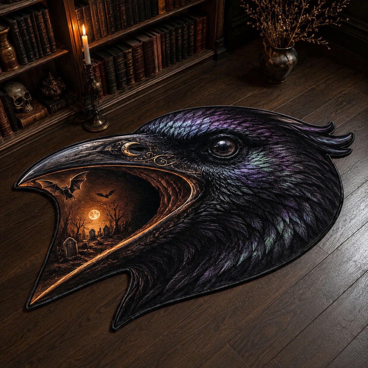 Raven Portal Custom Shape Area Rug - Nature Design | Die-Cut Non-Slip Rug - washable non-slip printed rug