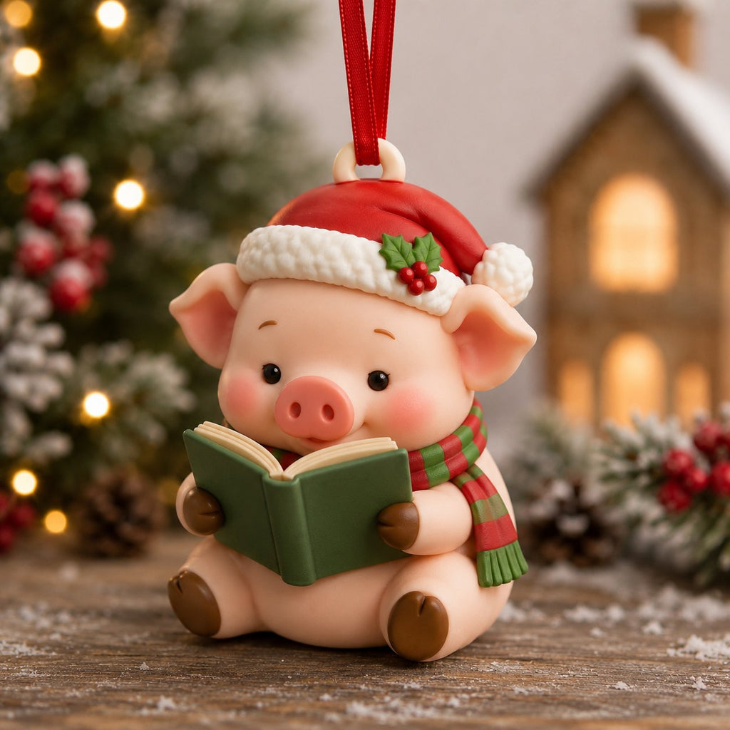 Reading Pig Christmas Ornament