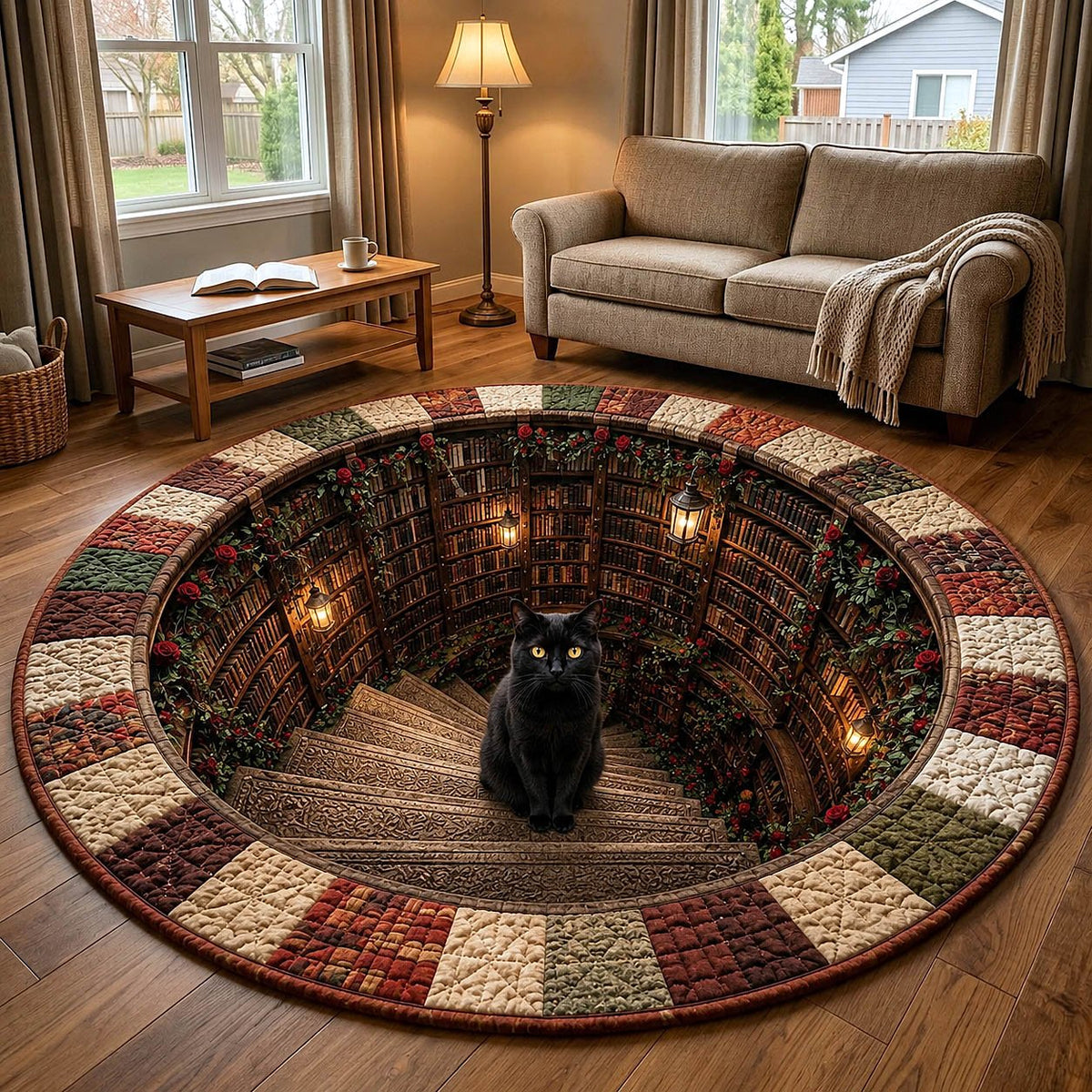 Reading Companion (Design 2) Round Mat Rug - washable non-slip printed rug