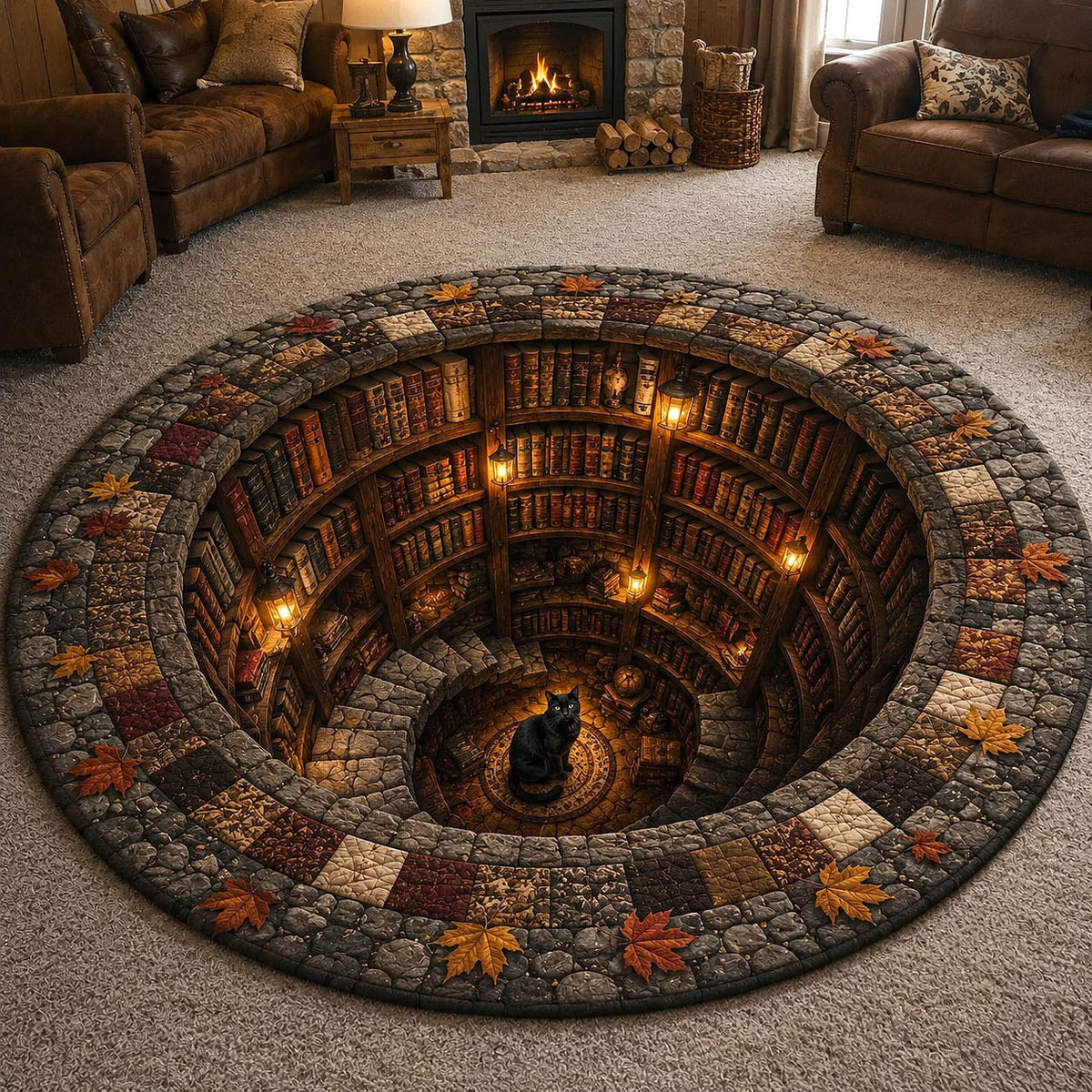 Reading Companion Round Mat Rug - washable non-slip printed rug
