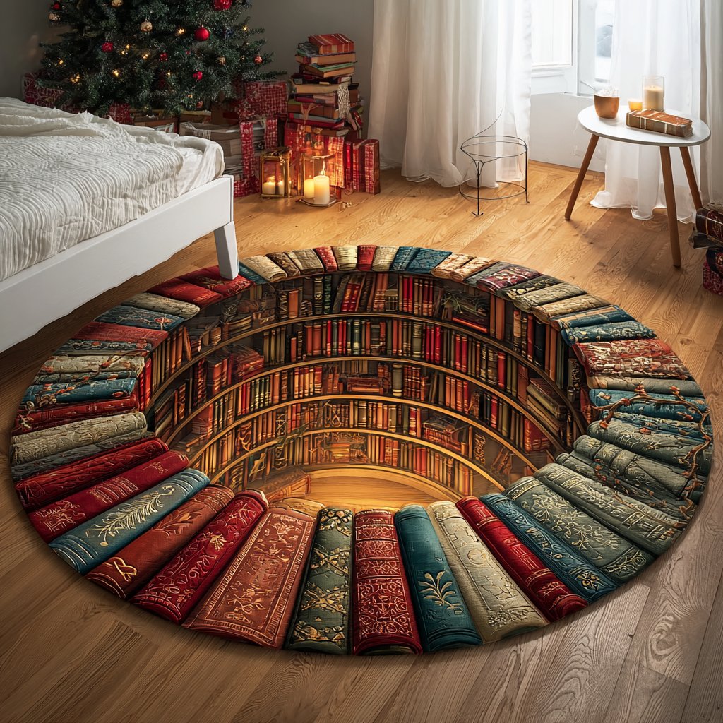 Reading Hollow Round Mat Rug - washable non-slip printed rug