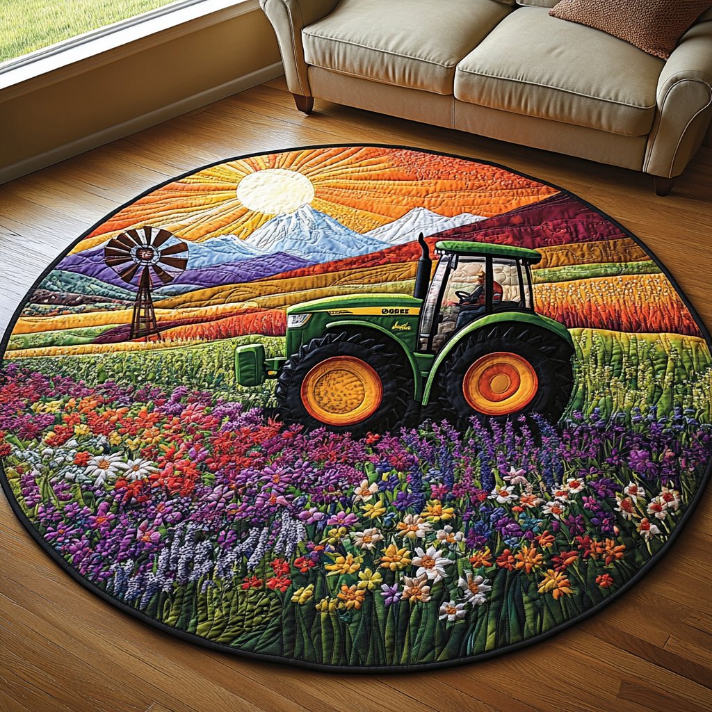 Red Barn Tractor Round Mat Rug - Nature Design | Serene Home Decor