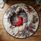 Red Cardinal Round Mat Rug - washable non-slip printed rug