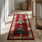 Red Christmas Tree Runner Carpet Runner Rug - Cute Pet Design | Animal Printed Runner Rug