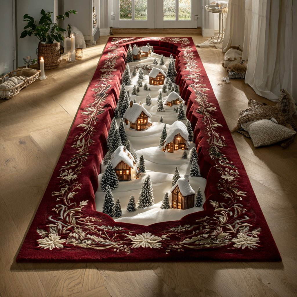Red Cliff Christmas Village Runner Carpet Runner Rug - Cute Pet Design | Animal Printed Runner Rug
