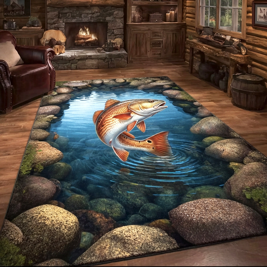 Red Drum Splash area rug in a living room