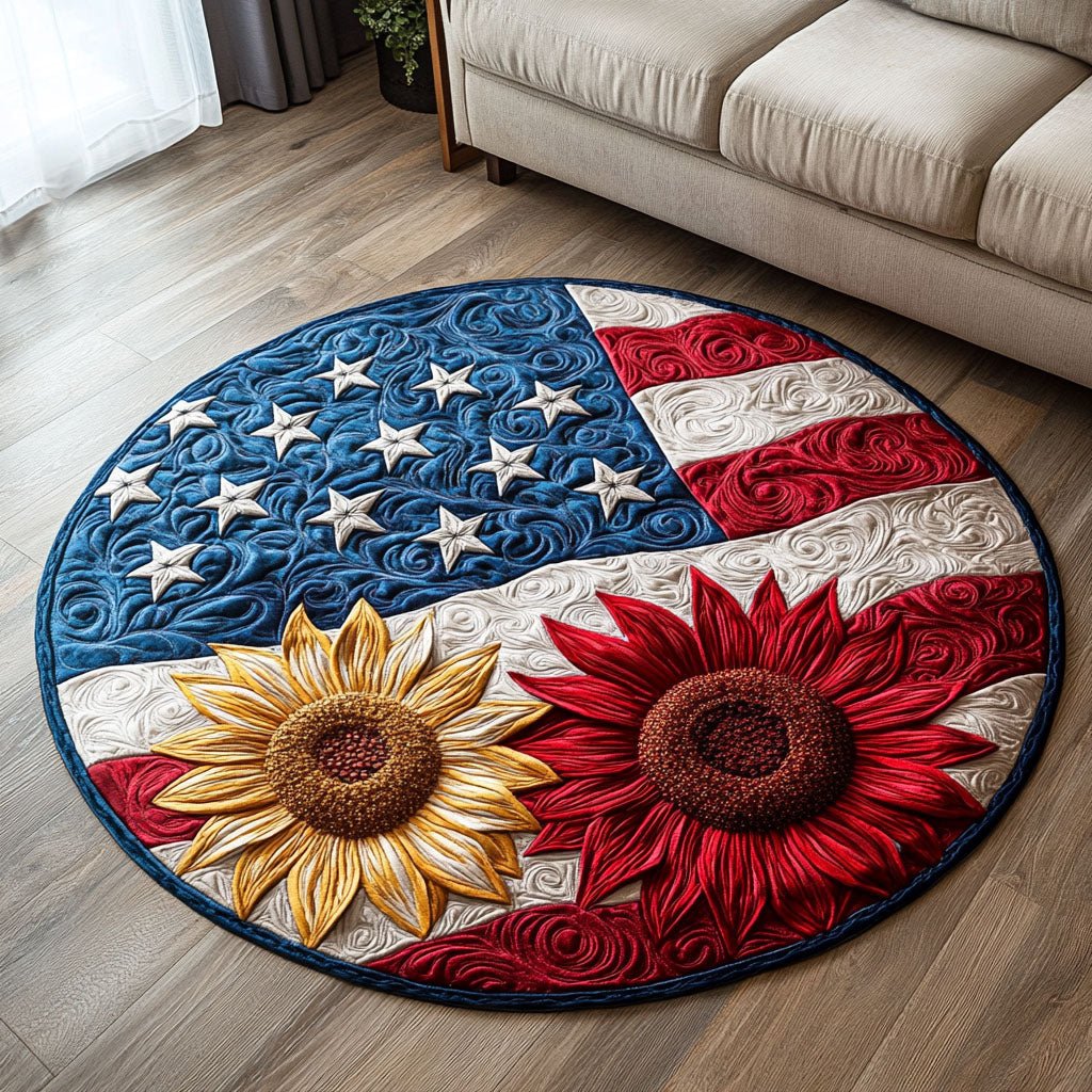 Red Gold Bloom Round Mat Rug - washable non-slip printed rug