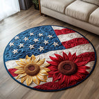 Red Gold Bloom Round Mat Rug - washable non-slip printed rug