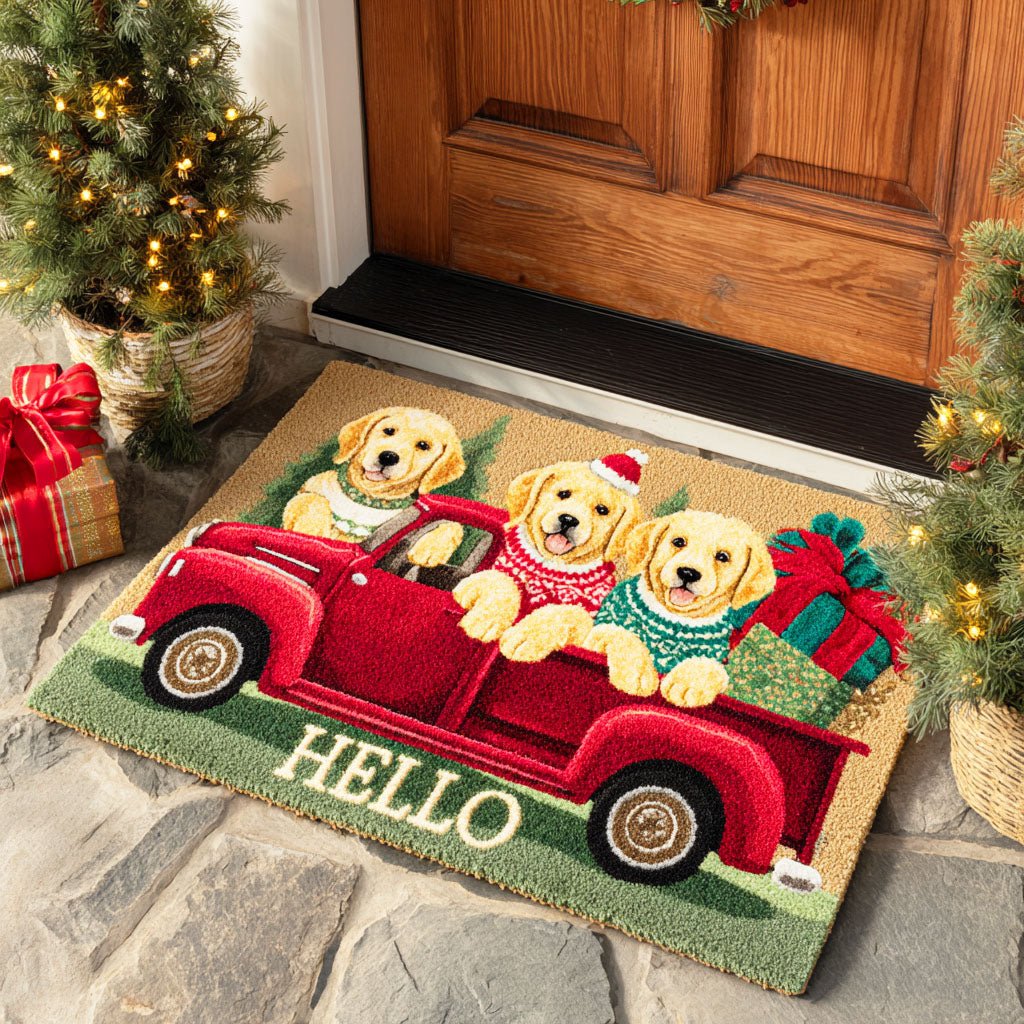 Red Ride Hello Pup Doormat - Nature Design | Printed Welcome Doormat