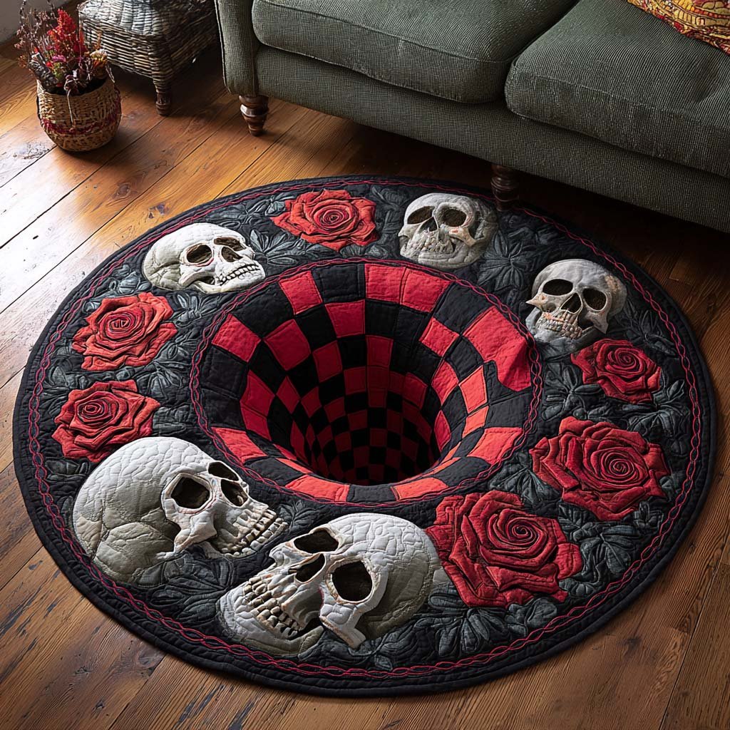 Red Skull Circle Round Mat Rug - washable non-slip printed rug