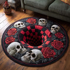 Red Skull Circle Round Mat Rug - washable non-slip printed rug