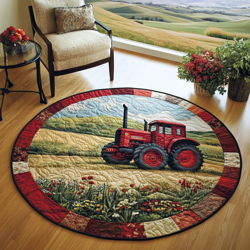 Red Tractor Days Round Mat Rug - Nature Design | Serene Home Decor