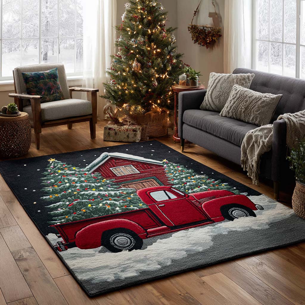 Red Truck area rug in a living room