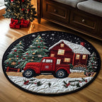 Red Truck Yuletide Christmas Round Mat Rug - washable non-slip printed rug
