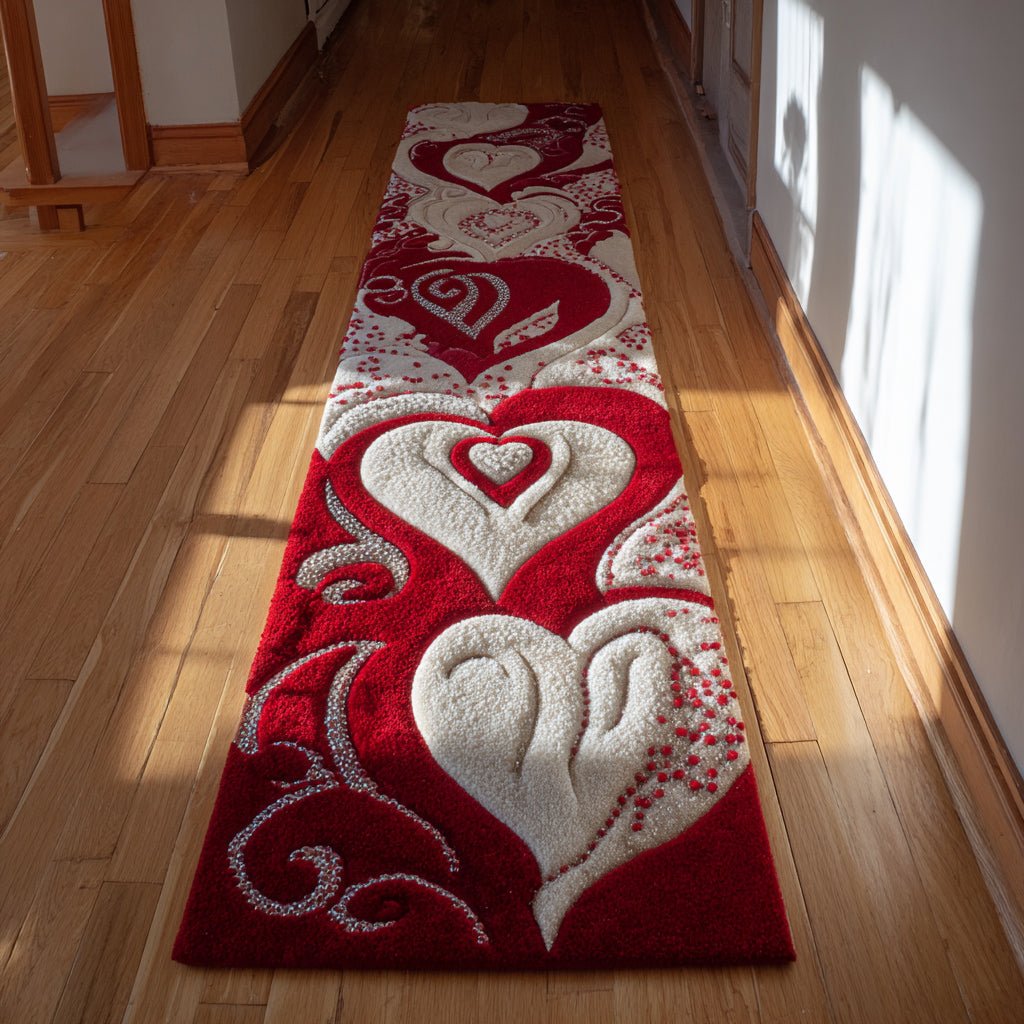 Red Valentine Scroll Runner Carpet Runner Rug - Cute Pet Design | Animal Printed Runner Rug