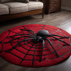 Red Web Spider Round Mat Rug - washable non-slip printed rug