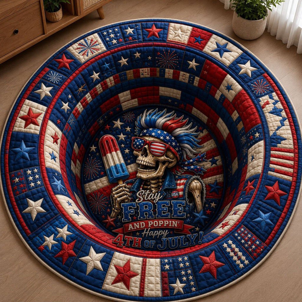 Red White Blue Party Skull Round Mat Rug - Nature Design | Serene Home Decor