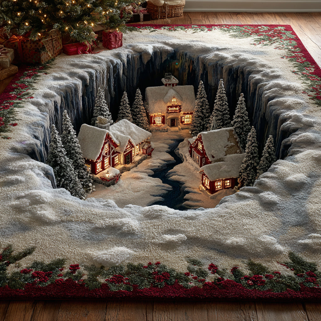 Redwood Christmas Village area rug in a living room