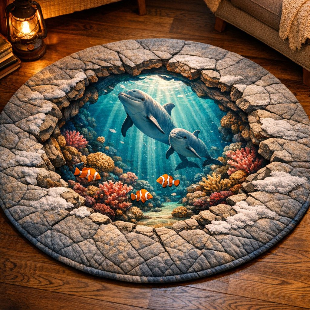 Reef Portal (Design 1) Round Mat Rug - Nature Design | Serene Home Decor - washable non-slip printed rug