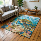Reef Turtle area rug in a living room