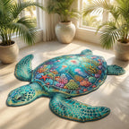 Reef Turtle Custom Shape Area Rug - Cute Animal Design | Die-Cut Non-Slip Rug - washable non-slip printed rug