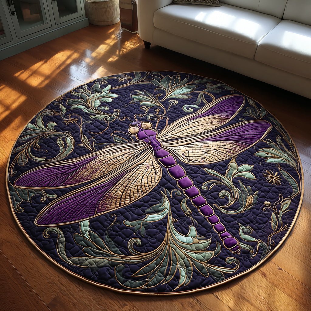 Regal Dragonfly Round Mat Rug - washable non-slip printed rug
