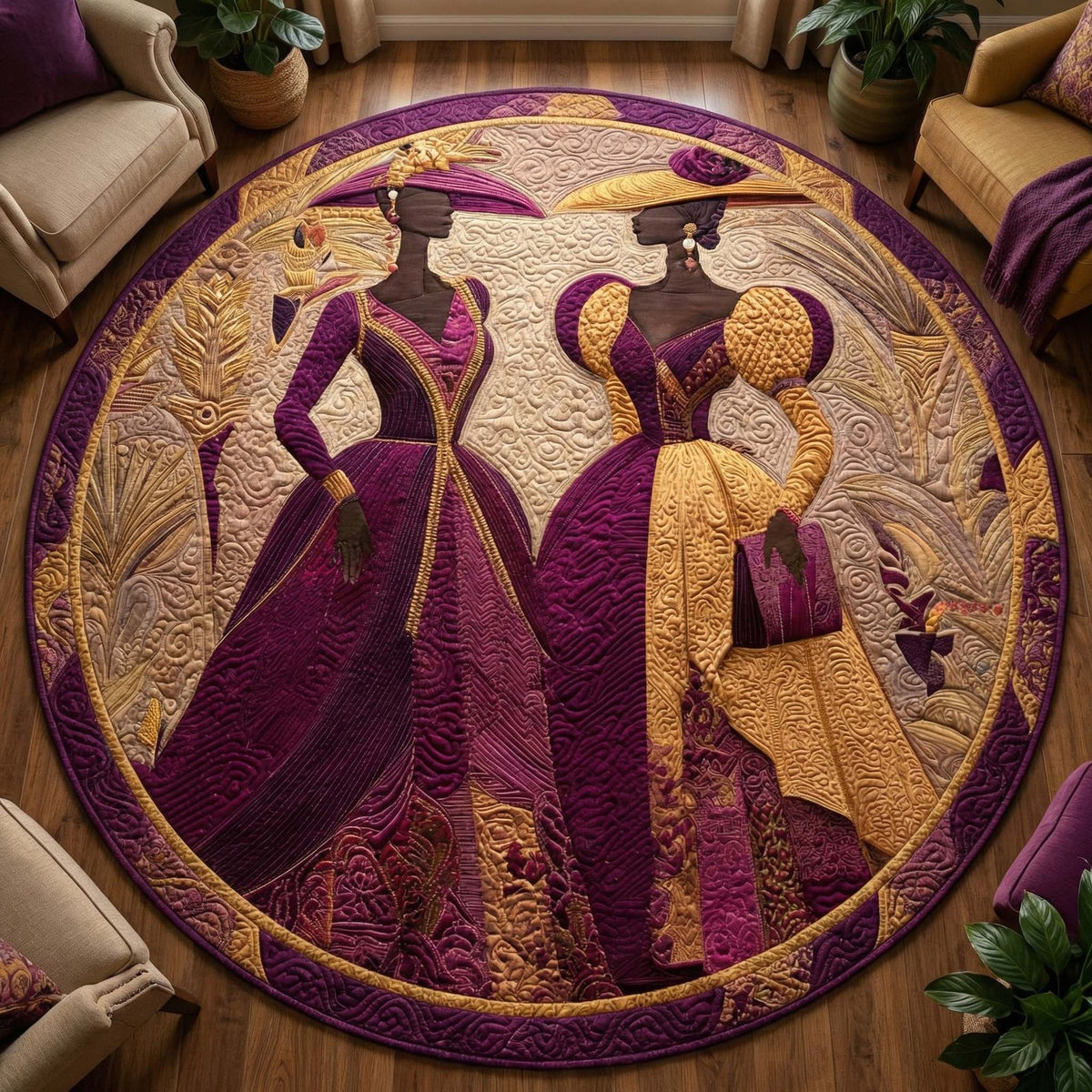 Regal Duet Round Mat Rug - washable non-slip printed rug