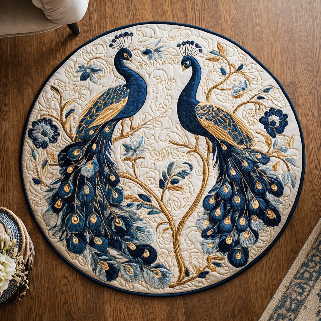 Regal Feather Flourish Round Mat Rug - washable non-slip printed rug
