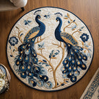 Regal Feather Flourish Round Mat Rug - washable non-slip printed rug