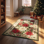 Regal Poinsettia Tapestry area rug in a living room