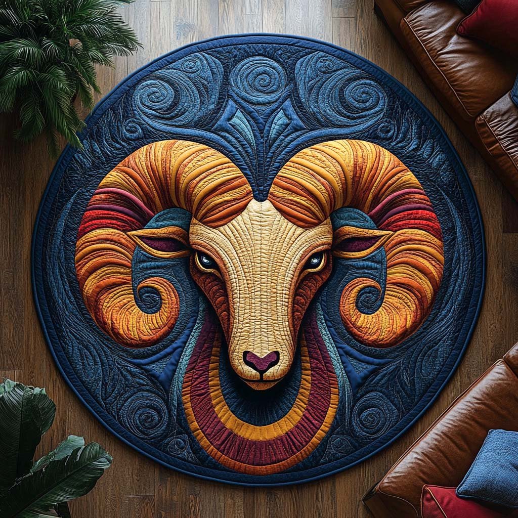 Regal Ram Round Mat Rug - washable non-slip printed rug