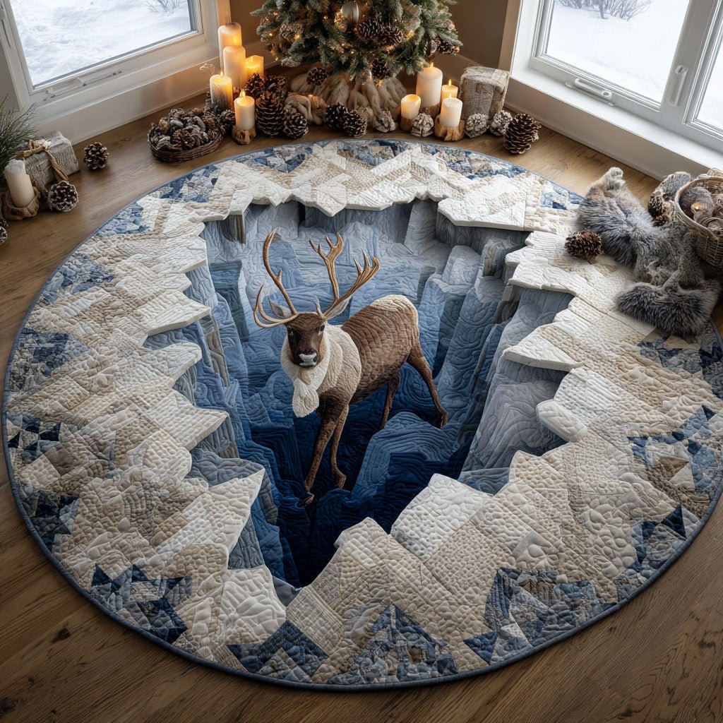 Reindeer Delight Christmas Round Mat Rug - washable non-slip printed rug