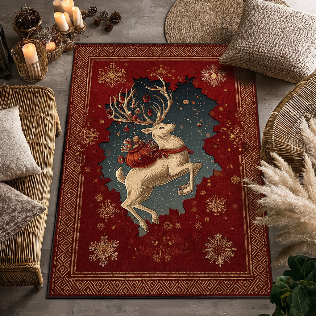 Reindeer Dream area rug in a living room