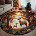 Reindeer Family Christmas Round Mat Rug - washable non-slip printed rug
