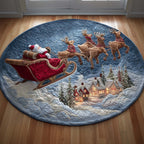 Reindeer Flight Christmas Round Mat Rug - washable non-slip printed rug