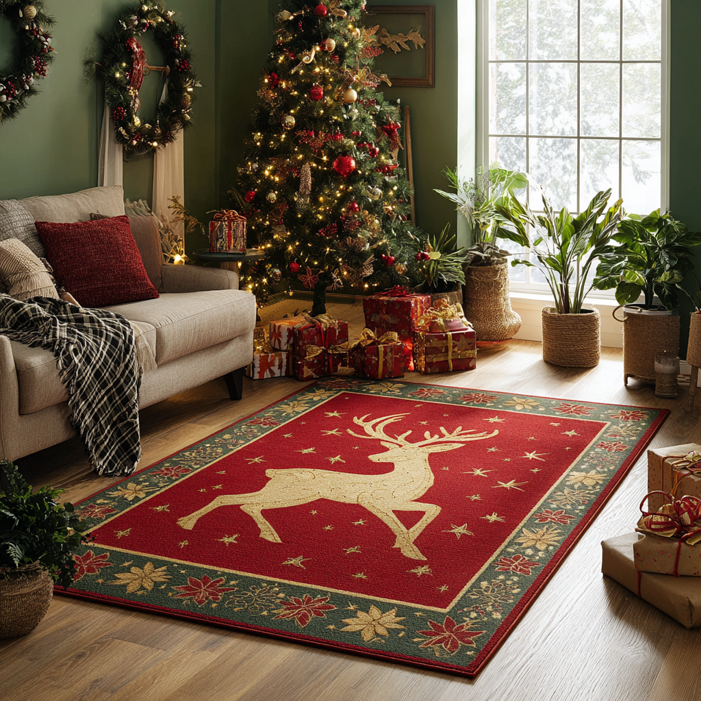 Reindeer Glow area rug in a living room