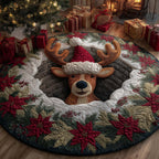 Reindeer Holiday Delight Christmas Round Mat Rug - washable non-slip printed rug