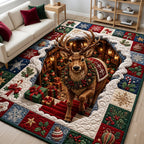 Reindeer Magic area rug in a living room