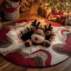 Reindeer Tumble Christmas Round Mat Rug - washable non-slip printed rug