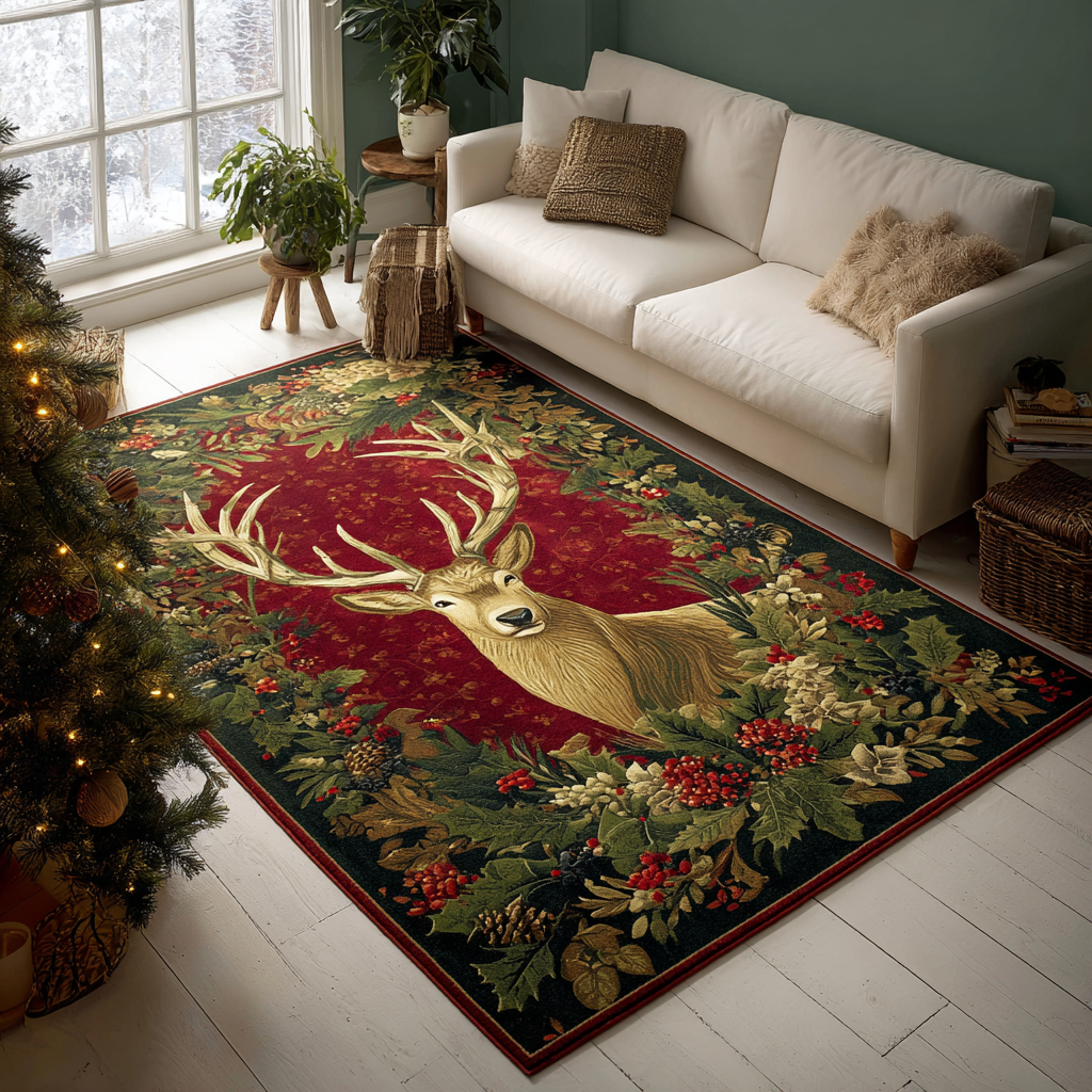 Reindeer Wish area rug in a living room