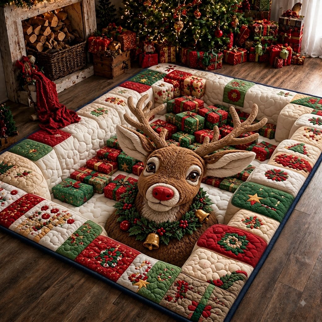 Reindeer Wonderland area rug in a living room