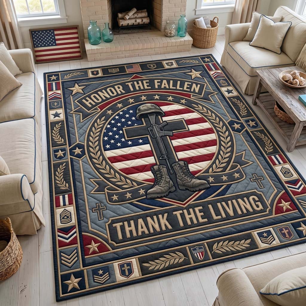 Remember Heroes area rug in a living room