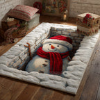 Rescue Snowman area rug in a living room