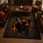 Restless Remains area rug in a living room