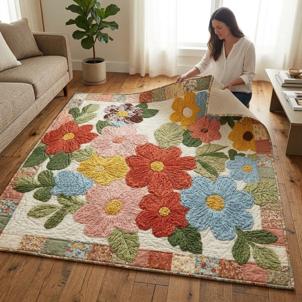 Retro Daisy area rug in a living room