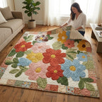 Retro Daisy area rug in a living room